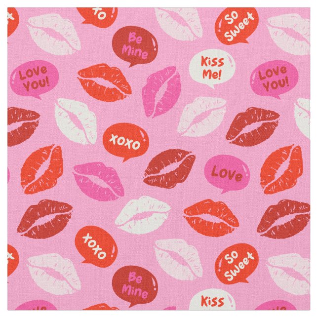 Cute Valentine's Day Lips Pink Fabric (Close Up)