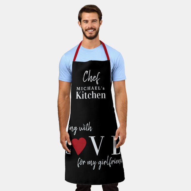 Cute Valentines Day love heart custom boyfriend Apron (Worn)