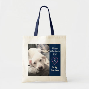 Cute Valentine's Day Navy Blue Puppy Dog Tote Bag