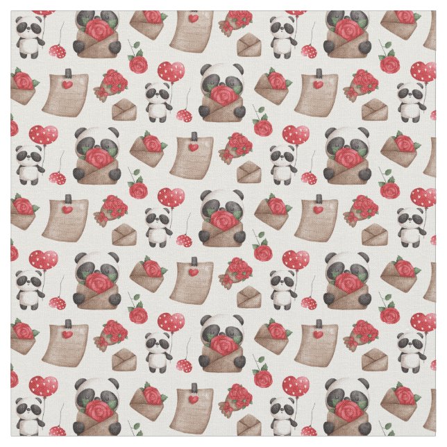 Cute Valentine's Day Panda Bear Love Pattern  Fabric (Close Up)