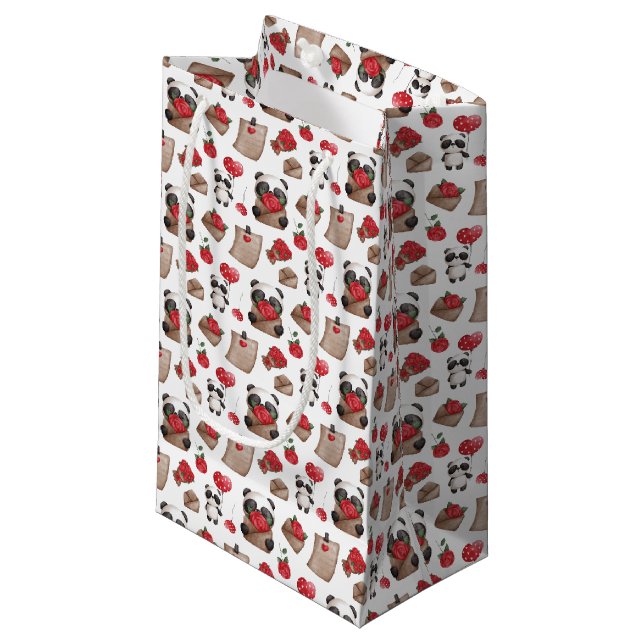 Cute Valentine's Day Panda Bear Love Pattern    Small Gift Bag (Front Angled)