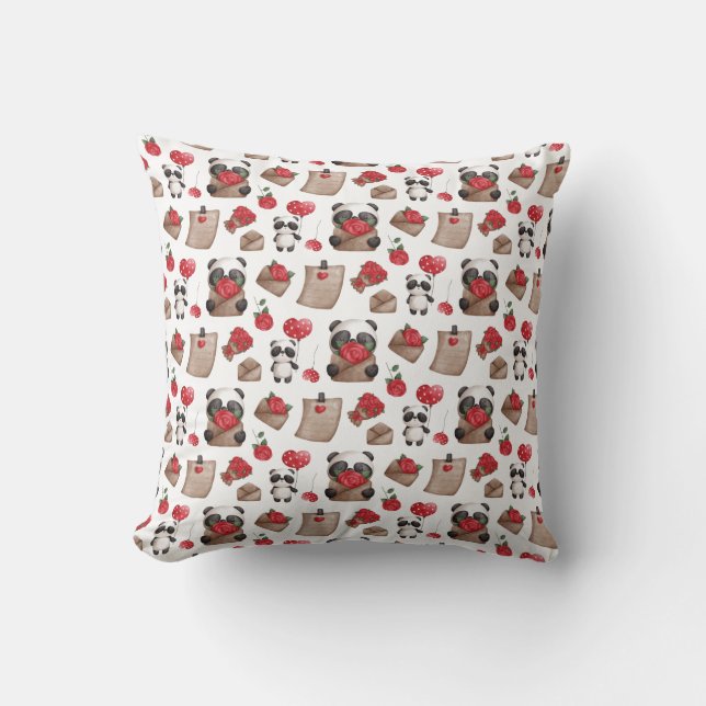Cute Valentine's Day Panda Bear Love Pattern   Throw Pillow (Front)