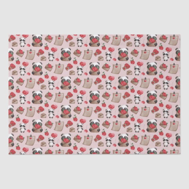 Cute Valentine's Day Panda Bear Love Pattern Tissue Paper (Front)