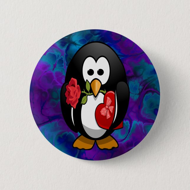 Cute Valentine's Day Penguin Funny Cartoon 2 Inch Round Button (Front)