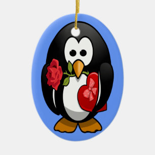 Cute Valentine's Day Penguin Funny Cartoon Ceramic Ornament