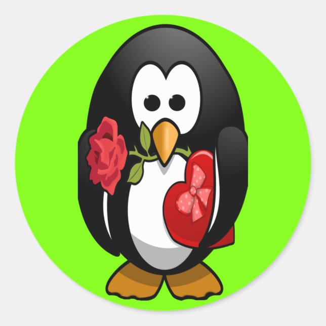 Cute Valentine's Day Penguin Funny Cartoon Classic Round Sticker (Front)