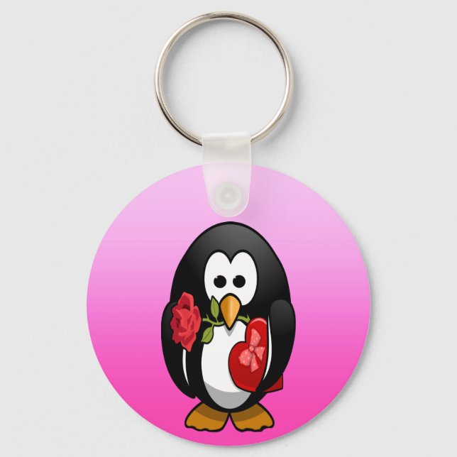 Cute Valentine's Day Penguin Funny Cartoon Keychain (Front)
