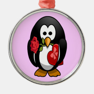 Cute Valentine's Day Penguin Funny Cartoon Metal Ornament