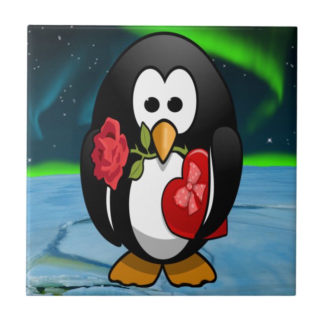 Cute Valentine's Day Penguin Funny Cartoon Tile (Front)