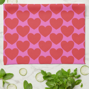 Cute Valentine's Day Pink and Red Heart Pattern Kitchen Towel