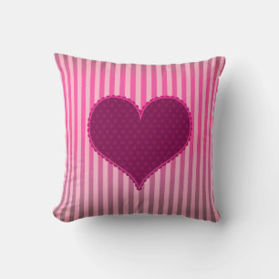 Cute Valentine's Day Pink Heart Stripes Pattern Throw Pillow
