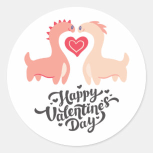 Cute Valentine's Day Pink Monster and Hearts Class Classic Round Sticker