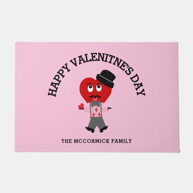 Cute Valentines Day Pink Red Heart Doormat (Front)