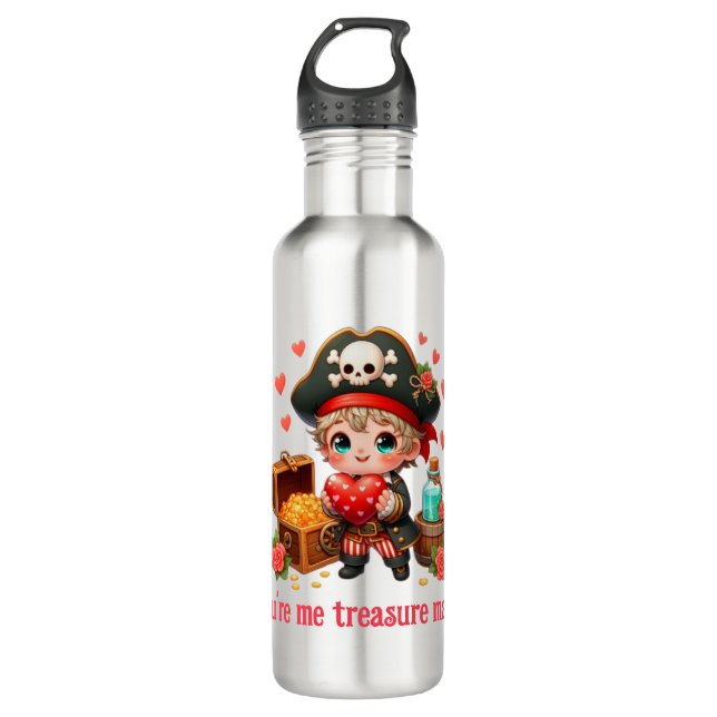 Cute Valentine's day pirate 710 Ml Water Bottle (Front)