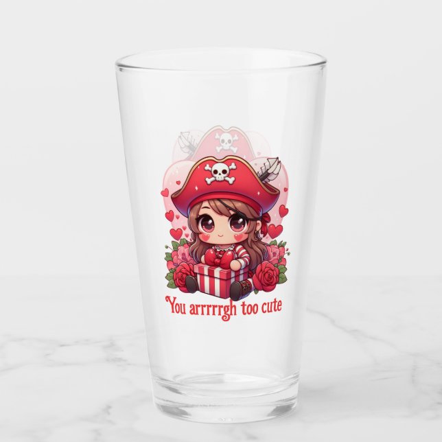 Cute Valentine's day pirate Glass (Front)