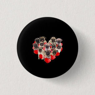 Cute Valentines Day Pug Dog Heart Puppy 1 Inch Round Button