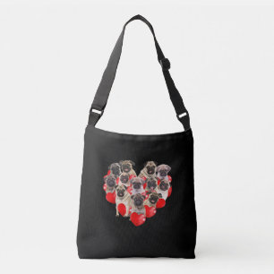 Cute Valentines Day Pug Dog Heart Puppy Crossbody Bag