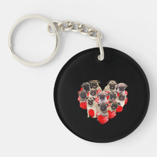 Cute Valentines Day Pug Dog Heart Puppy Keychain