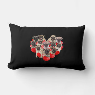 Cute Valentines Day Pug Dog Heart Puppy Lumbar Pillow