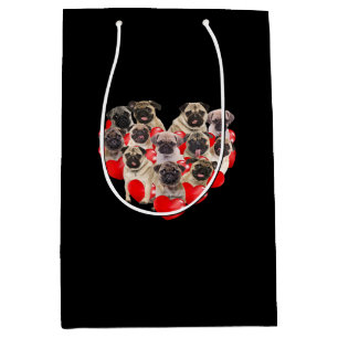 Cute Valentines Day Pug Dog Heart Puppy Medium Gift Bag