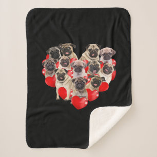 Cute Valentines Day Pug Dog Heart Puppy Sherpa Blanket