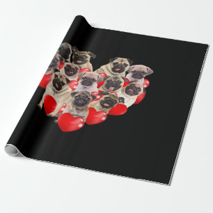 Cute Valentines Day Pug Dog Heart Puppy Wrapping Paper