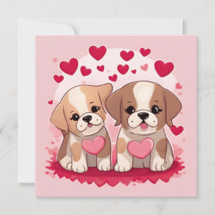 Cute Valentine's Day Puppies with Hearts Holiday Card