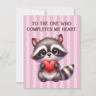 Cute Valentines Day Raccoon Holding a Heart Holiday Card