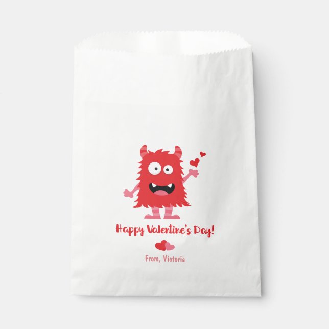 Cute Valentine's Day Red Monster Hearts Favour Bag (Front)