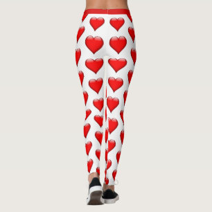 Cute Valentine's Day Red Pattern Hearts On White Leggings