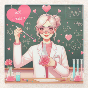 Cute Valentine's day scientist Glass Coaster