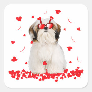 Cute Valentines Day Shih Tzu Dog Hearts Square Sticker