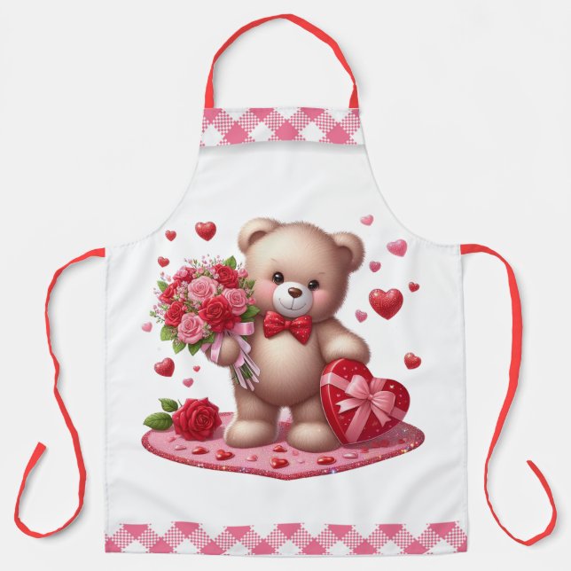 Cute Valentine's Day Teddy Bear Apron (Front)
