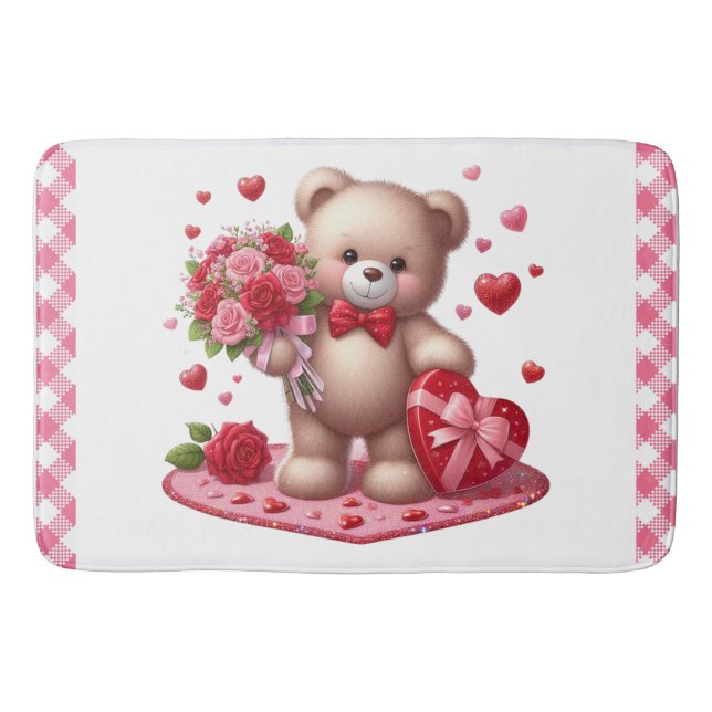 Cute Valentine's Day Teddy Bear Bath Mat (Front)