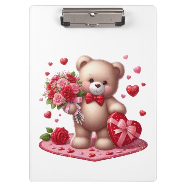 Cute Valentine's Day Teddy Bear Clipboard (Front)