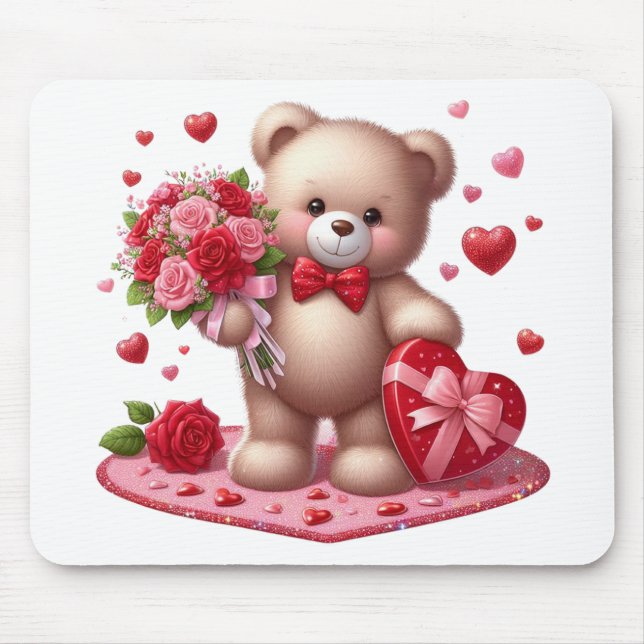 Cute Valentine's Day Teddy Bear Mouse Pad (Front)