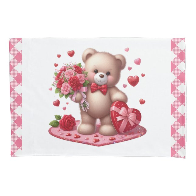Cute Valentine's Day Teddy Bear Pillowcase (Front)