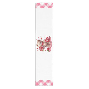 Cute Valentine's Day Teddy Bear Short Table Runner