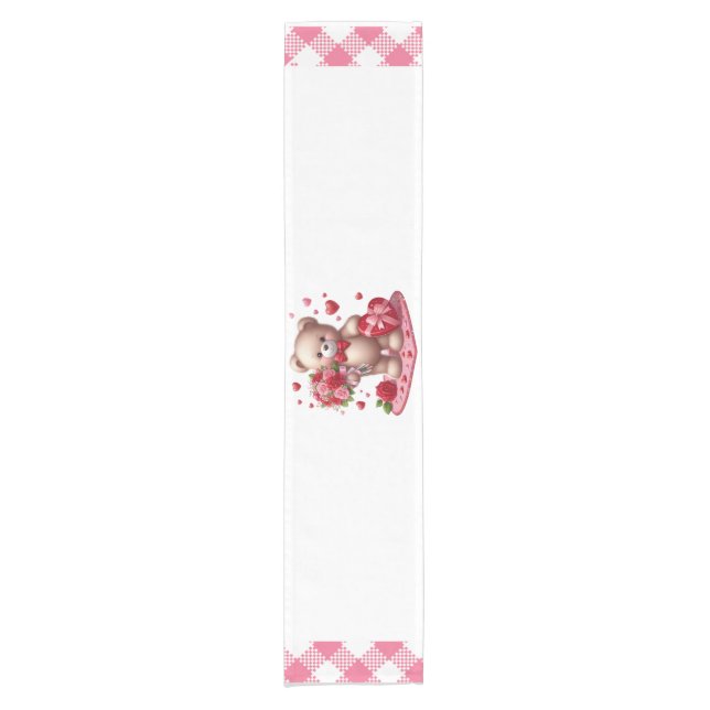 Cute Valentine's Day Teddy Bear Short Table Runner (Front)