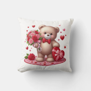 Cute Valentine's Day Teddy Bear Throw Pillow