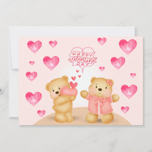 Cute Valentine's Day Teddy Bears with Hearts Holiday Card