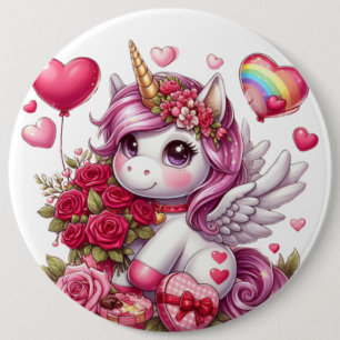 Cute Valentine's day unicorn 6 Inch Round Button