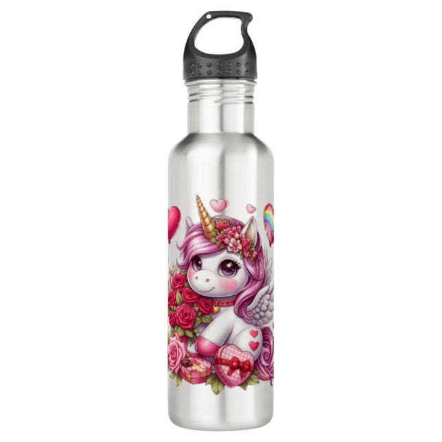 Cute Valentine's day unicorn 710 Ml Water Bottle (Front)