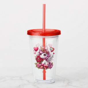 Cute Valentine's day unicorn Acrylic Tumbler
