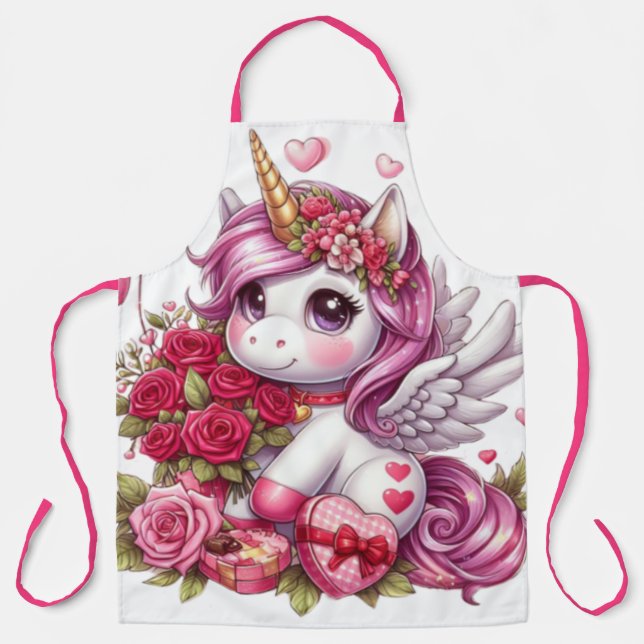 Cute Valentine's day unicorn Apron (Front)