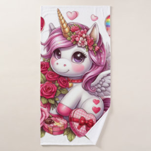 Cute Valentine's day unicorn Bath Towel