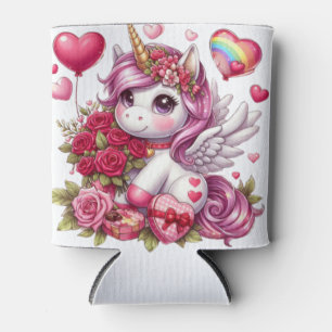 Cute Valentine's day unicorn Can Cooler