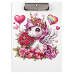 Cute Valentine's day unicorn Clipboard