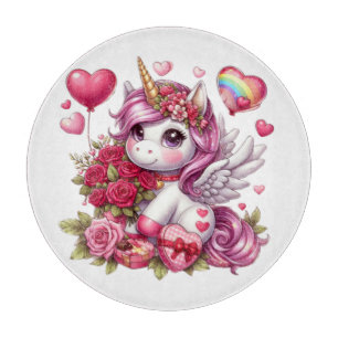 Cute Valentine's day unicorn Cutting Board