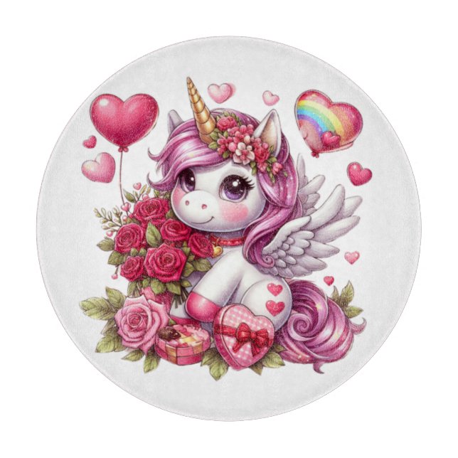 Cute Valentine's day unicorn Cutting Board (Front)